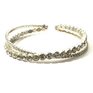 Women’s Silver Tone Bangle Bracelet W/ Crystal Rhinestone Gems- Fashion Bracelet